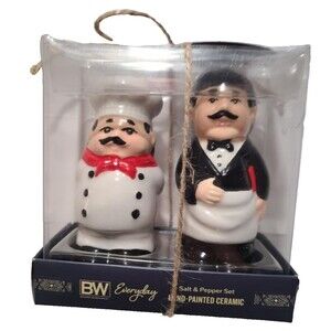 Boston warehouse Ceramic Chef & Waiter Salt and Pepper Shakers BW Everyday NEW